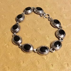 😍925 Silver Black Onyx Cabochon Bracelet😍